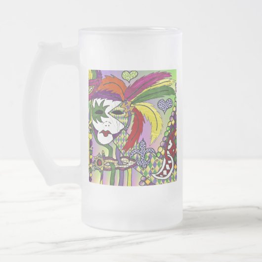 Psychedelic Mardi Gras Feather Mask Matglas Bierpul (Links)