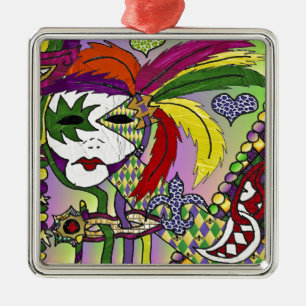 Psychedelic Mardi Gras Feather Mask Metalen Ornament