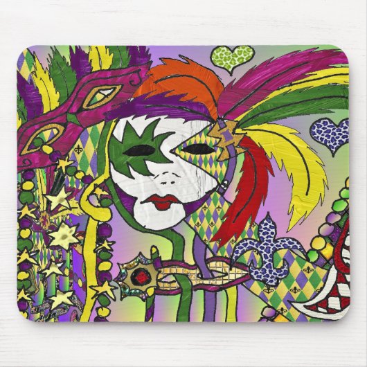 Psychedelic Mardi Gras Feather Mask Muismat (Voorkant)