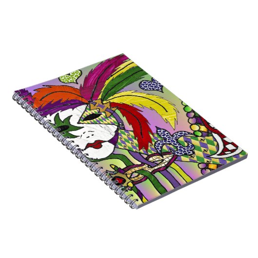 Psychedelic Mardi Gras Feather Mask Notitieboek (Rechterzijde)
