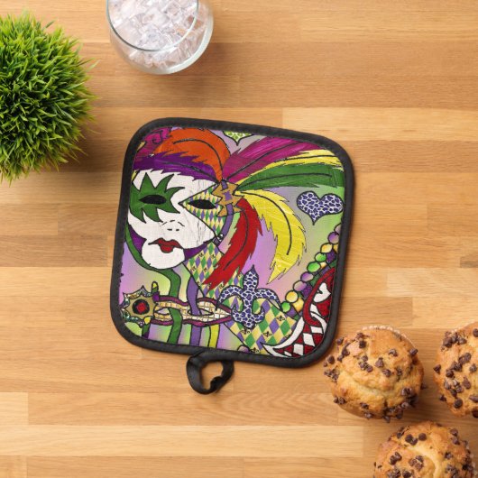 Psychedelic Mardi Gras Feather Mask Pannenlap (Top down)