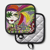 Psychedelic Mardi Gras Feather Mask Pannenlap (Voorkant / Achterkant)