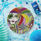 Psychedelic Mardi Gras Feather Mask Papieren Bordje (Feest)