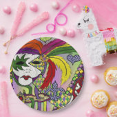 Psychedelic Mardi Gras Feather Mask Papieren Bordje (Feest)
