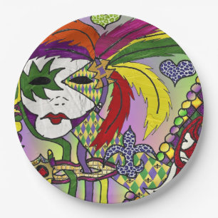 Psychedelic Mardi Gras Feather Mask Papieren Bordje