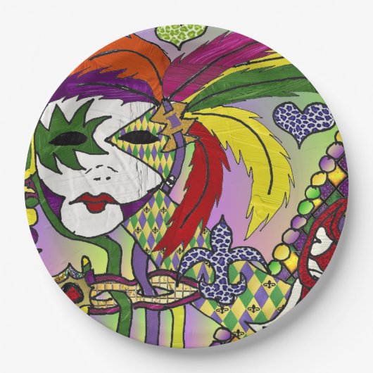 Psychedelic Mardi Gras Feather Mask Papieren Bordje (Voorkant)
