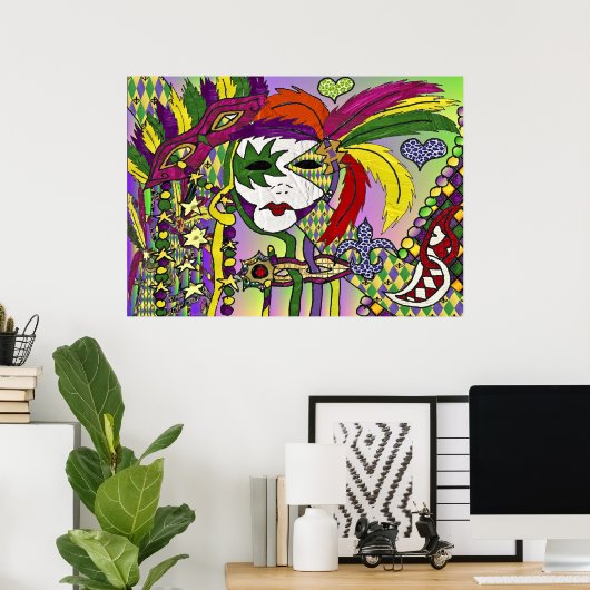Psychedelic Mardi Gras Feather Mask Poster (Thuiskantoor)