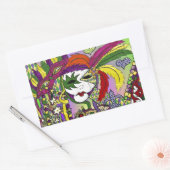 Psychedelic Mardi Gras Feather Mask Rechthoekige Sticker (Envelop)