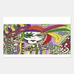 Psychedelic Mardi Gras Feather Mask Rechthoekige Sticker