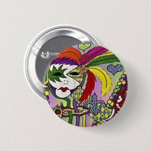 Psychedelic Mardi Gras Feather Mask Ronde Button 5,7 Cm (Voorkant /achterkant)