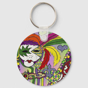 Psychedelic Mardi Gras Feather Mask Sleutelhanger