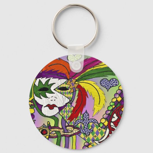 Psychedelic Mardi Gras Feather Mask Sleutelhanger (Voorkant)