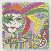 Psychedelic Mardi Gras Feather Mask Stenen Onderzetter (Voorkant)