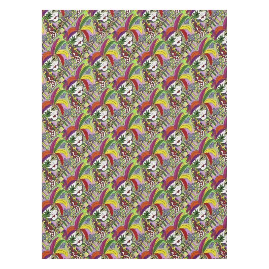 Psychedelic Mardi Gras Feather Mask Tafelkleed (Voorkant)