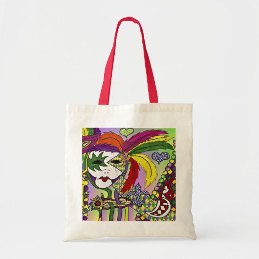 Psychedelic Mardi Gras Feather Mask Tote Bag (Voorkant)