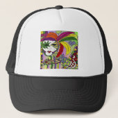 Psychedelic Mardi Gras Feather Mask Trucker Pet (Voorkant)