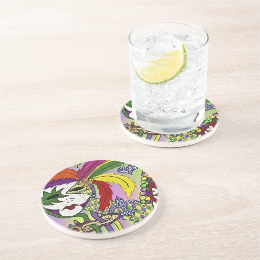 Psychedelic Mardi Gras Feather Mask Zandsteen Onderzetter (Zijkant)