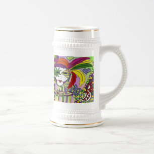 Psychedelic Mardi Gras Feathermaskers Beer Stein Bierpul