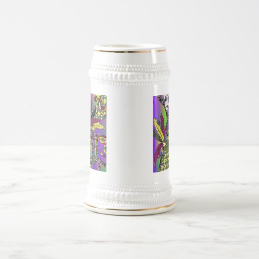 Psychedelic Mardi Gras Feathermaskers Beer Stein Bierpul (Center)