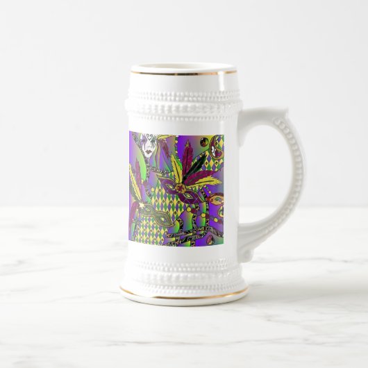 Psychedelic Mardi Gras Feathermaskers Beer Stein Bierpul (Rechts)