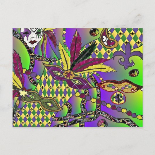 Psychedelic Mardi Gras Feathermaskers Briefkaart (Voorkant)
