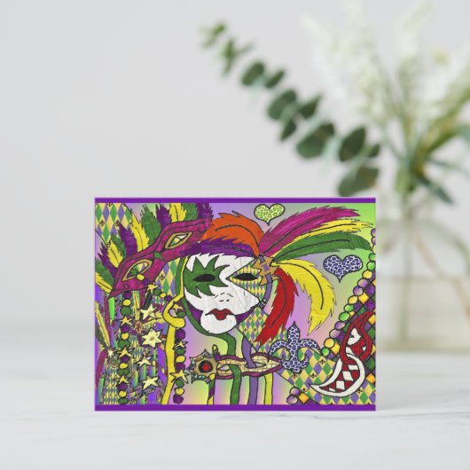 Psychedelic Mardi Gras Feathermaskers Gifts Appare Briefkaart (Staand voorkant)