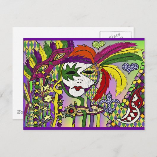 Psychedelic Mardi Gras Feathermaskers Gifts Appare Briefkaart (Voorkant / Achterkant)