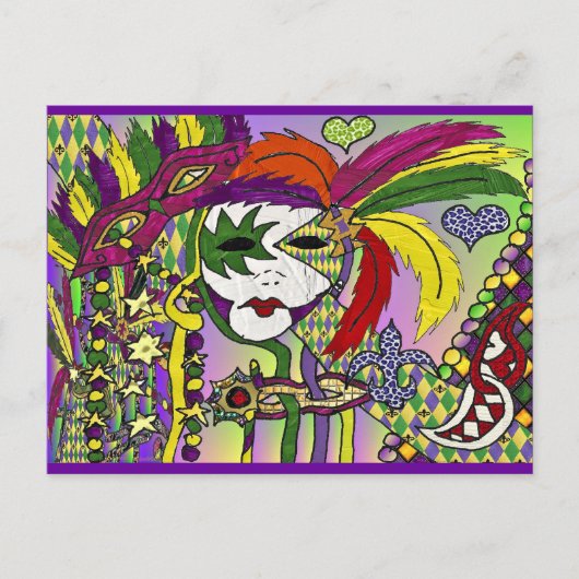 Psychedelic Mardi Gras Feathermaskers Gifts Appare Briefkaart (Voorkant)