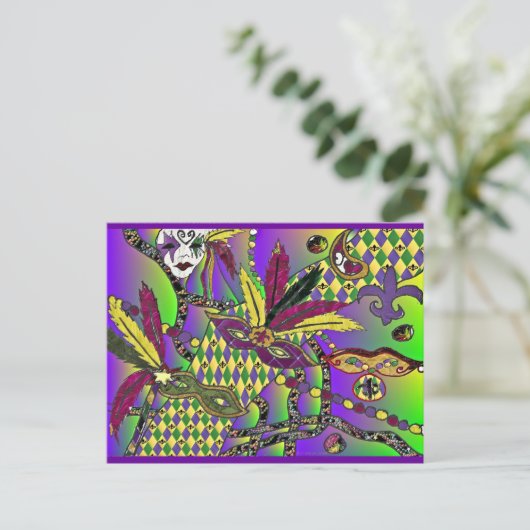 Psychedelic Mardi Gras Feathermaskers Gifts Appare Briefkaart (Staand voorkant)