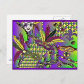 Psychedelic Mardi Gras Feathermaskers Gifts Appare Briefkaart (Voorkant / Achterkant)