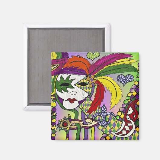 Psychedelic Mardi Gras Feathermaskers Gifts Appare Magneet (Voorkant / Achterkant)