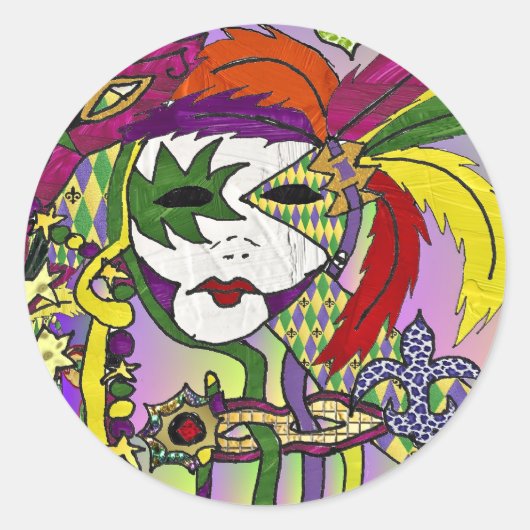 Psychedelic Mardi Gras Feathermaskers Gifts Appare Ronde Sticker (Voorkant)