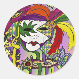 Psychedelic Mardi Gras Feathermaskers Gifts Appare Ronde Sticker