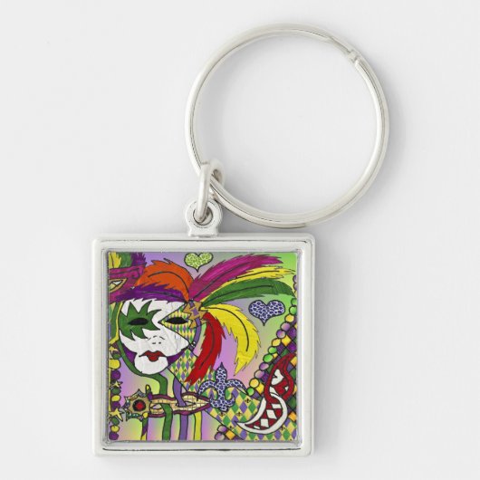 Psychedelic Mardi Gras Feathermaskers Gifts Appare Sleutelhanger (Voorkant)