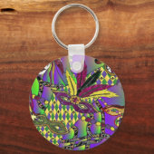 Psychedelic Mardi Gras Feathermaskers Gifts Appare Sleutelhanger (Voorkant)