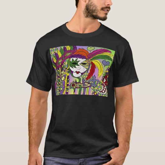 Psychedelic Mardi Gras Feathermaskers Gifts Appare T-shirt (Voorkant)