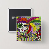 Psychedelic Mardi Gras Feathermaskers Gifts Appare Vierkante Button 5,1 Cm (Voorkant /achterkant)