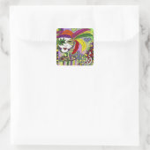 Psychedelic Mardi Gras Feathermaskers Gifts Appare Vierkante Sticker (Tas)