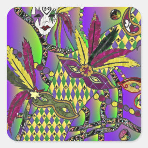 Psychedelic Mardi Gras Feathermaskers Gifts Appare Vierkante Sticker