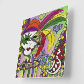 Psychedelic Mardi Gras Feathermaskers II-klok Vierkante Klok (Hoek)
