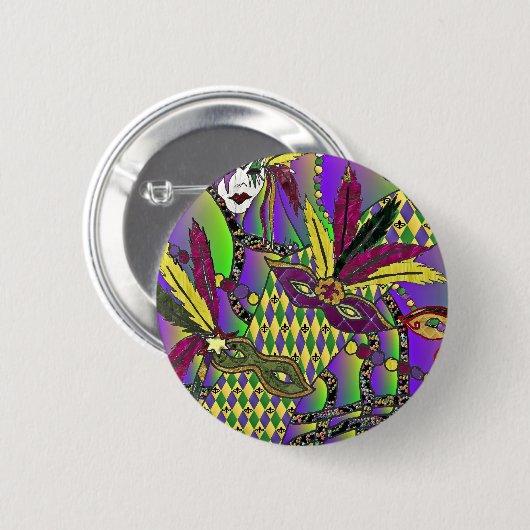 Psychedelic Mardi Gras Feathermaskers Ronde Button 5,7 Cm (Voorkant /achterkant)
