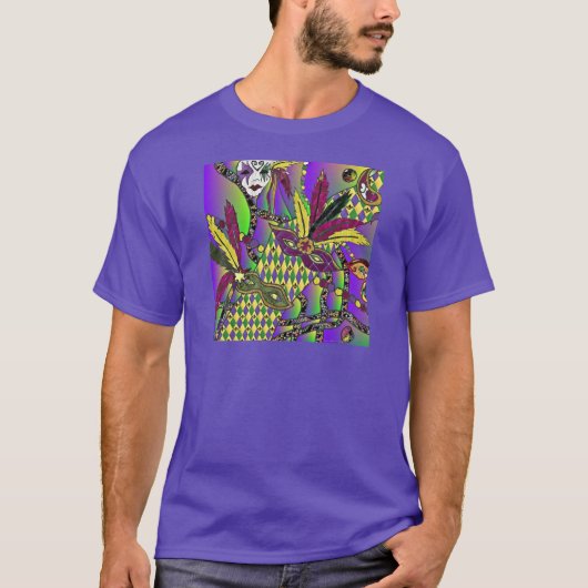 Psychedelic Mardi Gras Feathermaskers T-shirt (Voorkant)