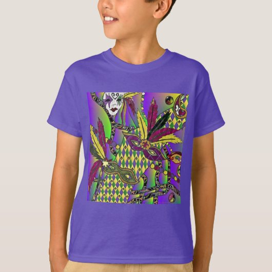 Psychedelic Mardi Gras Feathermaskers T-shirt (Voorkant)