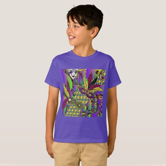 Psychedelic Mardi Gras Feathermaskers T-shirt (Voorkant volledig)