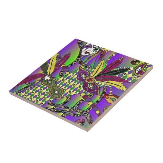 Psychedelic Mardi Gras Feathermaskers Tegeltje (Zijkant)