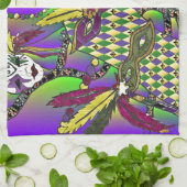 Psychedelic Mardi Gras Feathermaskers Theedoek (Gevouwen)