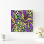 Psychedelic Mardi Gras Feathermaskers Vierkante Klok (Huis)