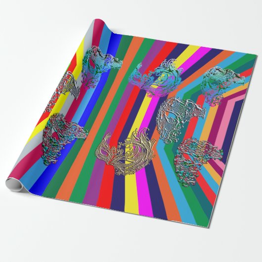 Psychedelic Mardi Gras Filigree Maskart Cadeaupapier (Uitgerold)