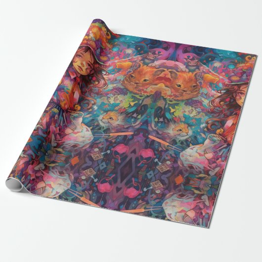 Psychedelic Meisje Alice in wonderland Thema Cadeaupapier (Uitgerold)