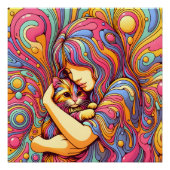 Psychedelic meisje en kat perfect poster (Voorkant)